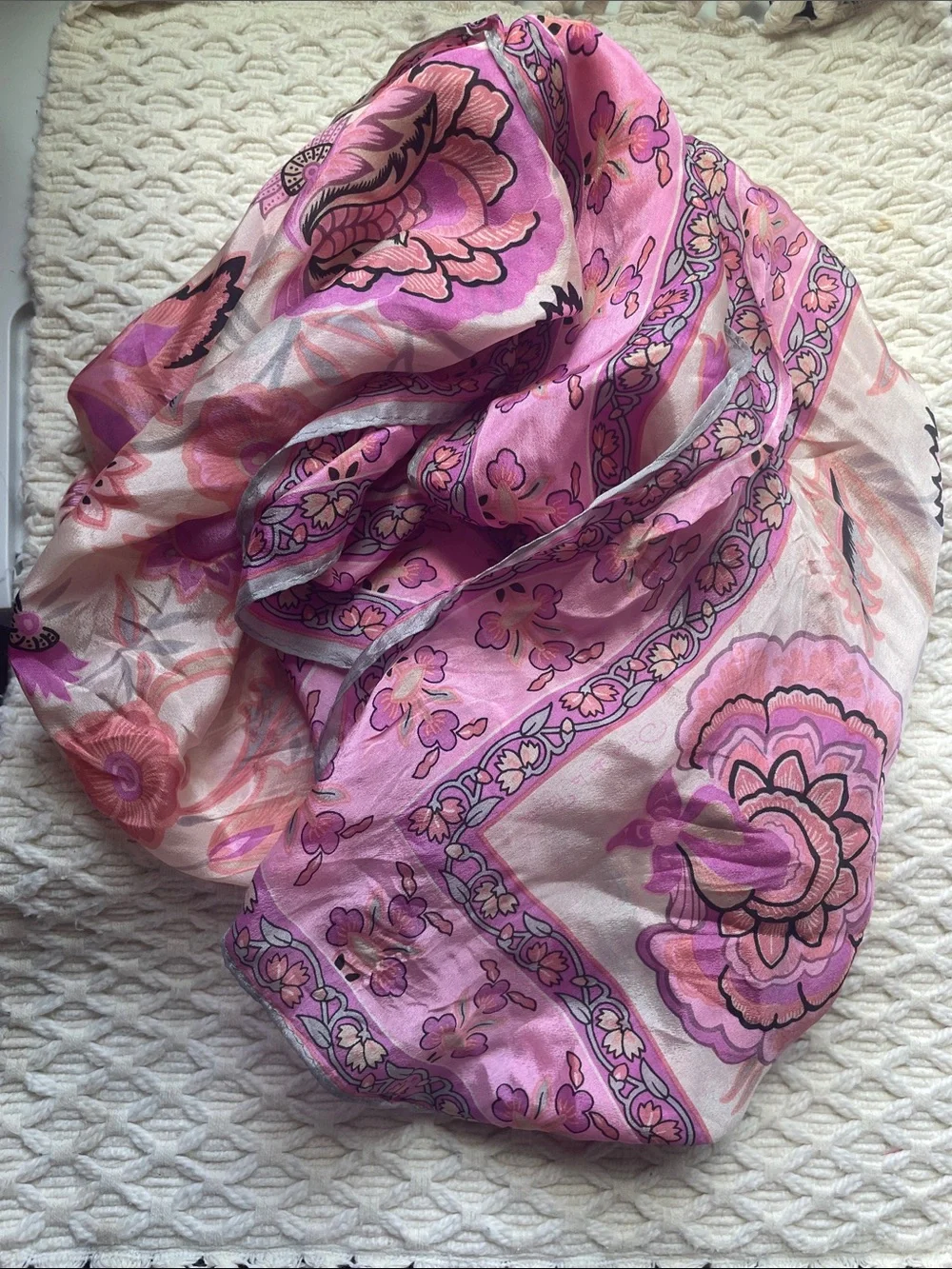 VTG SILK SCARF FLORAL PINK